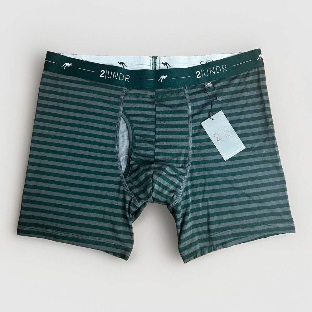 2UNDR Boxer Briefs Mens XL Green Gray Striped Swing Shift Trunks Underwear NEW